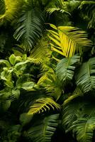 tropical jungle background with green and yellow leaves generative ai photo