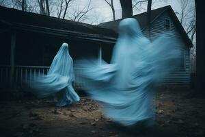 two ghostly figures standing in front of a house generative ai photo