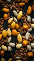 various types of nuts and seeds on a black background generative ai photo