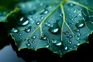 water droplets on a green leaf generative ai photo