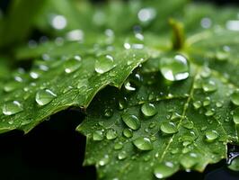 water droplets on a green leaf generative ai photo