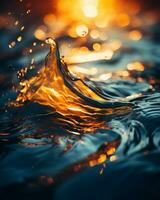 water splashing on the surface of the water at sunset generative ai photo
