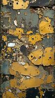 yellow and black peeling paint on a wall generative ai photo