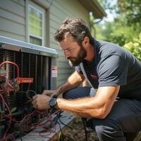 hvac técnico servicio un aire acondicionamiento unidad foto