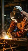 Welder using a torch to repair metal equipment photo