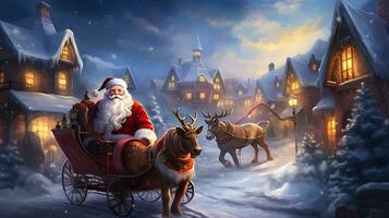 Santa near sleigh in the style of digital vector art generated by Ai photo