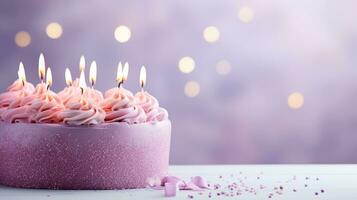 birthday cake with candles with copy space photo