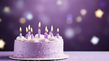 birthday cake with candles with copy space photo