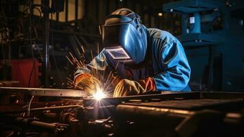 Welder using a torch to repair metal equipment photo