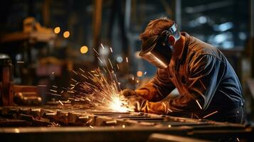 Welder using a torch to repair metal equipment photo