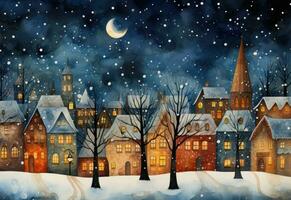 christmas town in watercolor photo