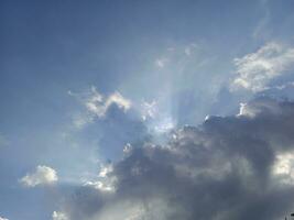 The sky comes alive with clouds and a radiant sun curtain photo