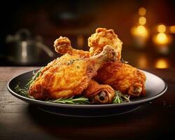 Delicious fried chicken grill close-up studio photography. Food recipe, menu design concept. AI Generated photo