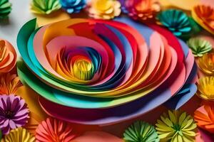 colorful paper flowers arranged in a circle. AI-Generated photo