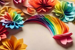 a rainbow made of paper flowers and a rainbow. AI-Generated photo