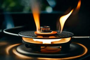 a gas stove with a flame on top. AI-Generated photo