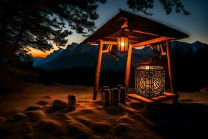 the lantern in the mountains, mountains, mountains, mountains, hd wallpaper. AI-Generated photo