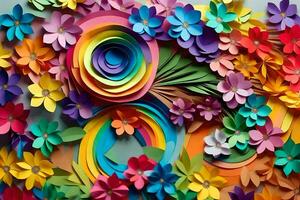 colorful paper flowers arranged in a circle. AI-Generated photo