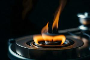 a close up of a stove with flames. AI-Generated photo