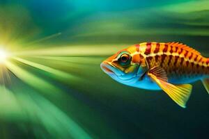 a fish swimming in the water with a bright light. AI-Generated photo