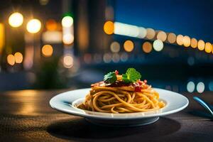 spaghetti with tomato sauce on a plate. AI-Generated photo