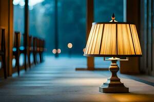 a lamp sitting on a table in a room. AI-Generated photo