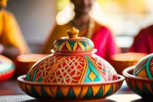 hand painted pottery in india. AI-Generated photo