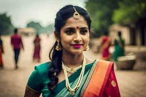 a beautiful indian woman in a sari. AI-Generated photo