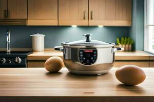 a pressure cooker on a kitchen counter. AI-Generated photo