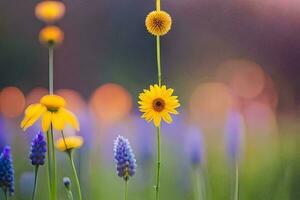 foto fondo de pantalla el cielo, flores, el sol, el flores, el sol, el flores. generado por ai