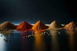 a variety of spices are shown in a row. AI-Generated photo