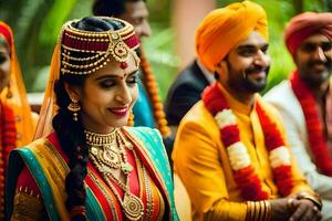 indio Boda ceremonia en India. generado por ai foto