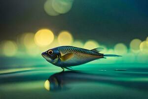 a fish is floating on the water with a bokeh background. AI-Generated photo