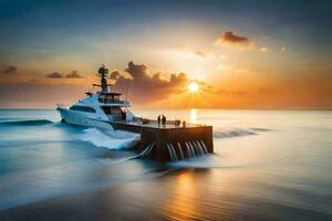 a yacht in the ocean at sunset. AI-Generated photo
