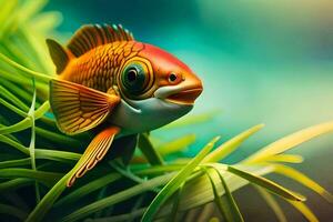 a fish is sitting on top of some grass. AI-Generated photo