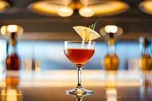 a cocktail with a slice of lemon on top. AI-Generated photo
