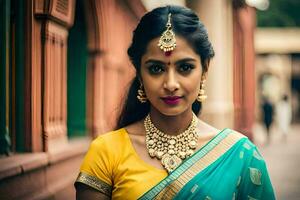 beautiful indian woman wearing traditional jewelry. AI-Generated photo