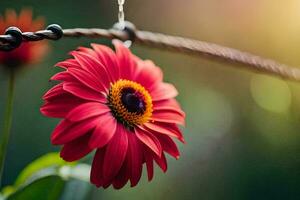 red flower on a wire. AI-Generated photo