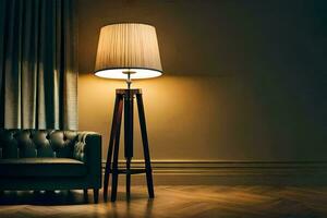 un lámpara y un sofá en un habitación. generado por ai foto