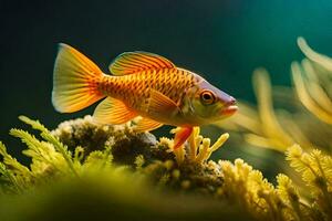 un pescado en un acuario con algas. generado por ai foto