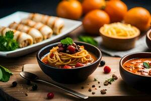 spaghetti and meatballs in a bowl. AI-Generated photo