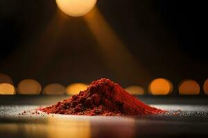 red powder on a table with a bright light. AI-Generated photo