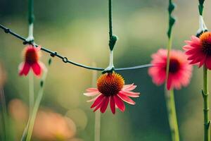 flowers hanging from a wire. AI-Generated photo