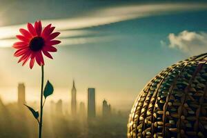 photo wallpaper the city, sun, the flower, the city, the flower, the city,. AI-Generated