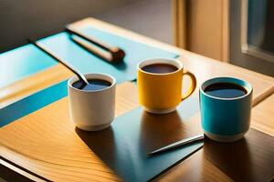 two coffee cups on a table. AI-Generated photo