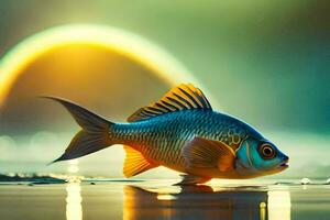 fish in the water with rainbow in the background. AI-Generated photo