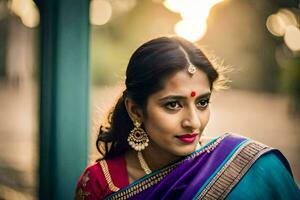 a beautiful indian woman in a sari. AI-Generated photo