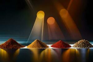 a row of spices on a table. AI-Generated photo