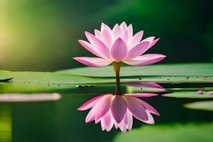 a pink lotus flower is reflected in the water. AI-Generated photo