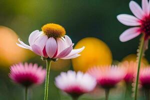 a close up of pink and yellow flowers. AI-Generated photo